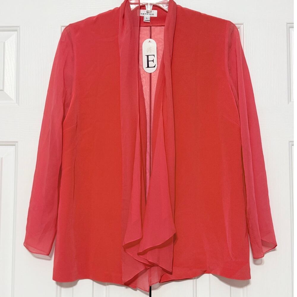 NWT Emmelle 100% Silk Evening Chiffon Scarf Cardigan, Coral Orange, Size L